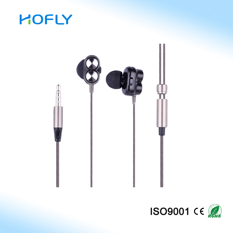 Wholesale ear phones high quality double speaker earphone he