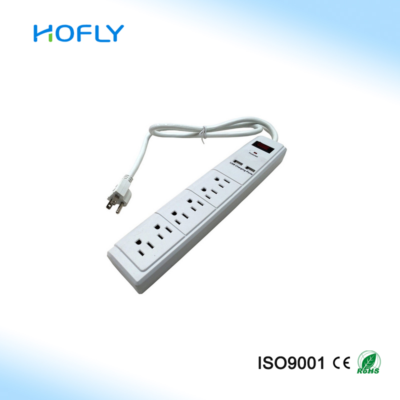 Smart USB 6 Outlet Home/Office Power Surge Protector Strip W